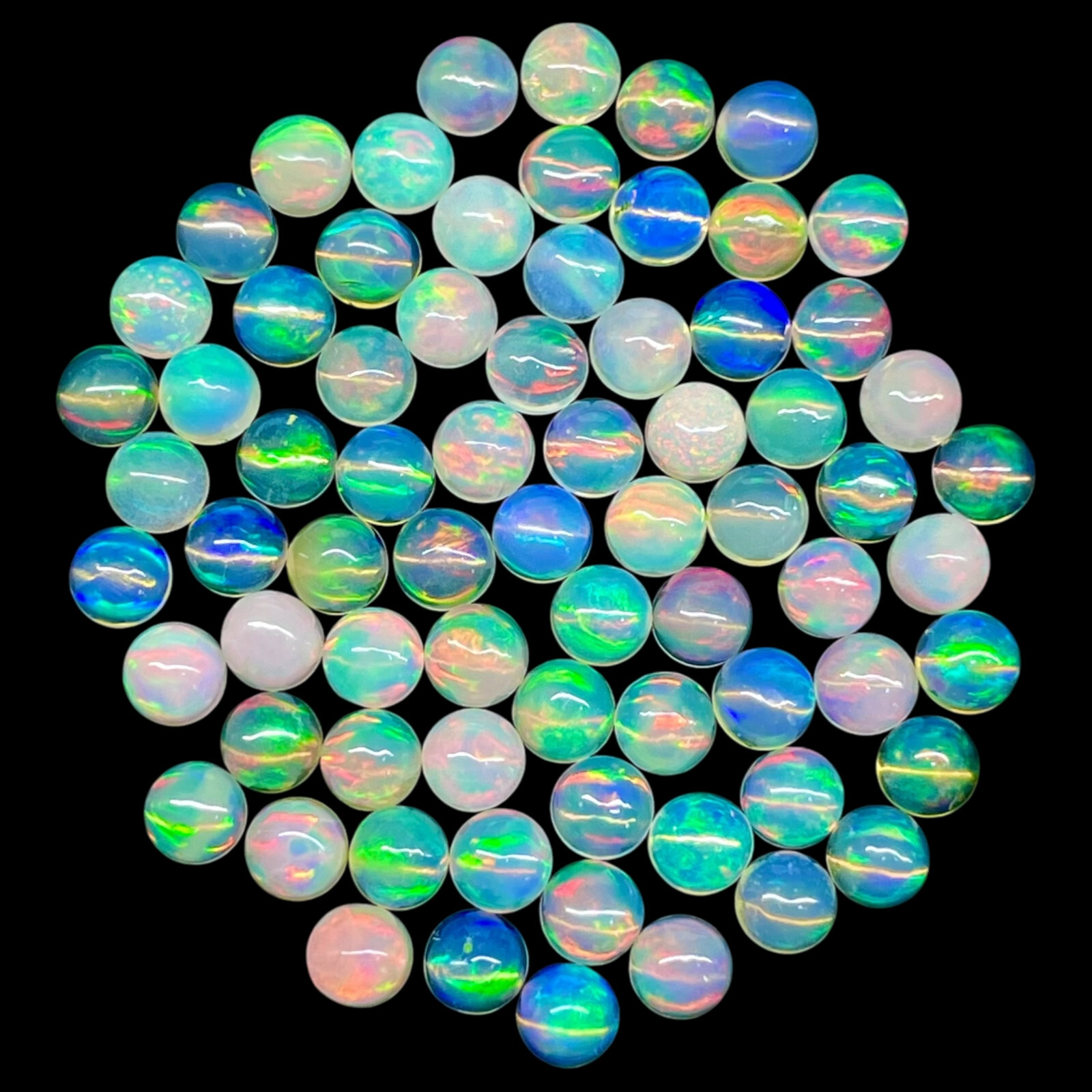 20 Pcs Natural Ethiopian Opal 4.3mm Round Flashy Loose Cabochon Gemstones Lot