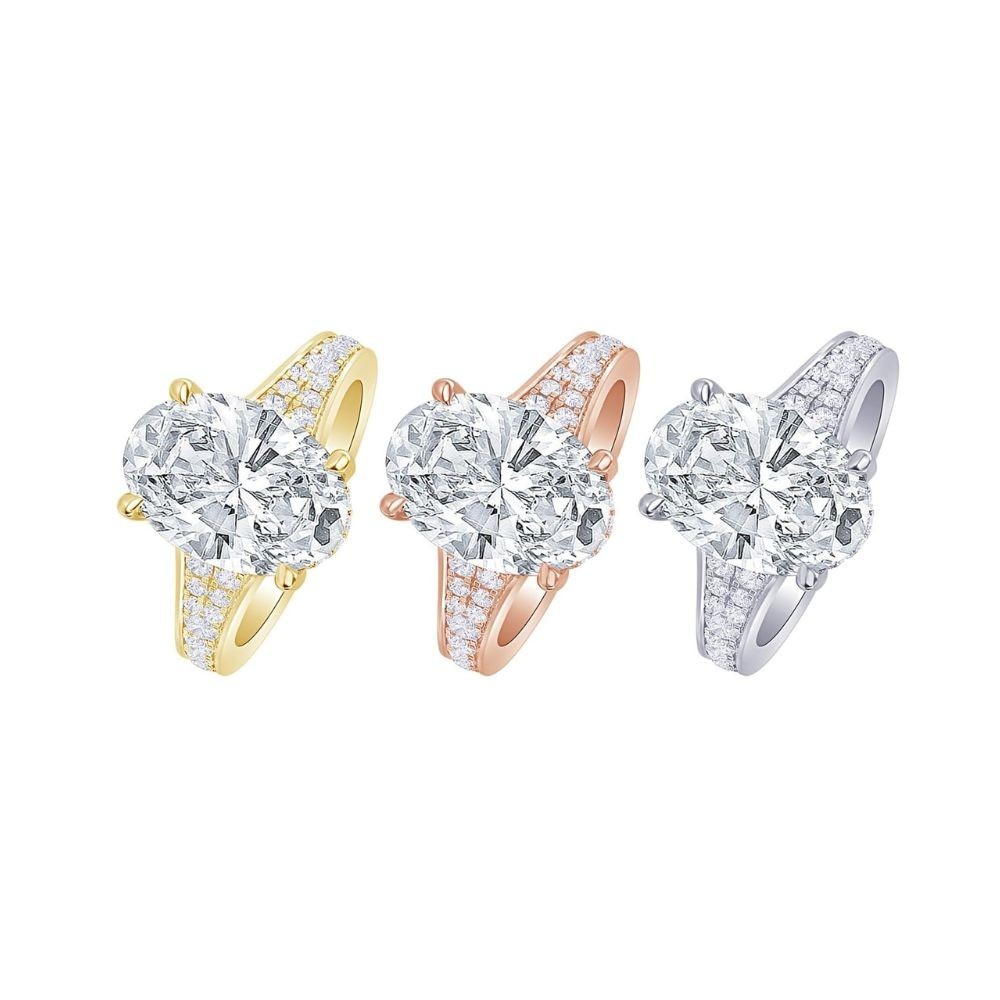 EF-VS1 1 2 3 CT Oval Lab Grown Diamond Halo Split Band Design Ring 14k Gold