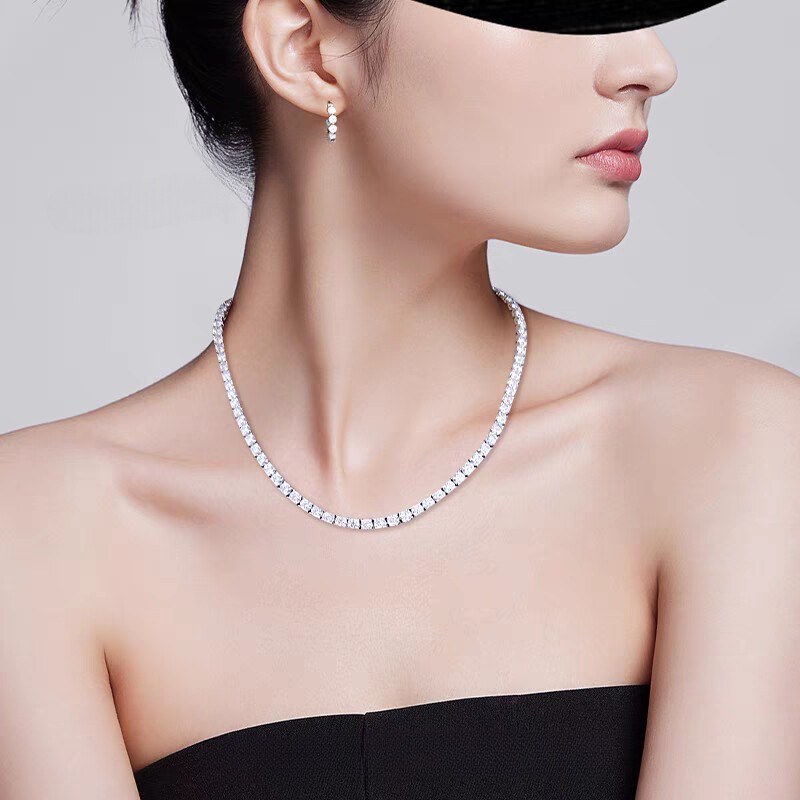 2.5mm DVVS Moissanite Tennis Chain Necklace 925 Silver Women Men Pass Tester