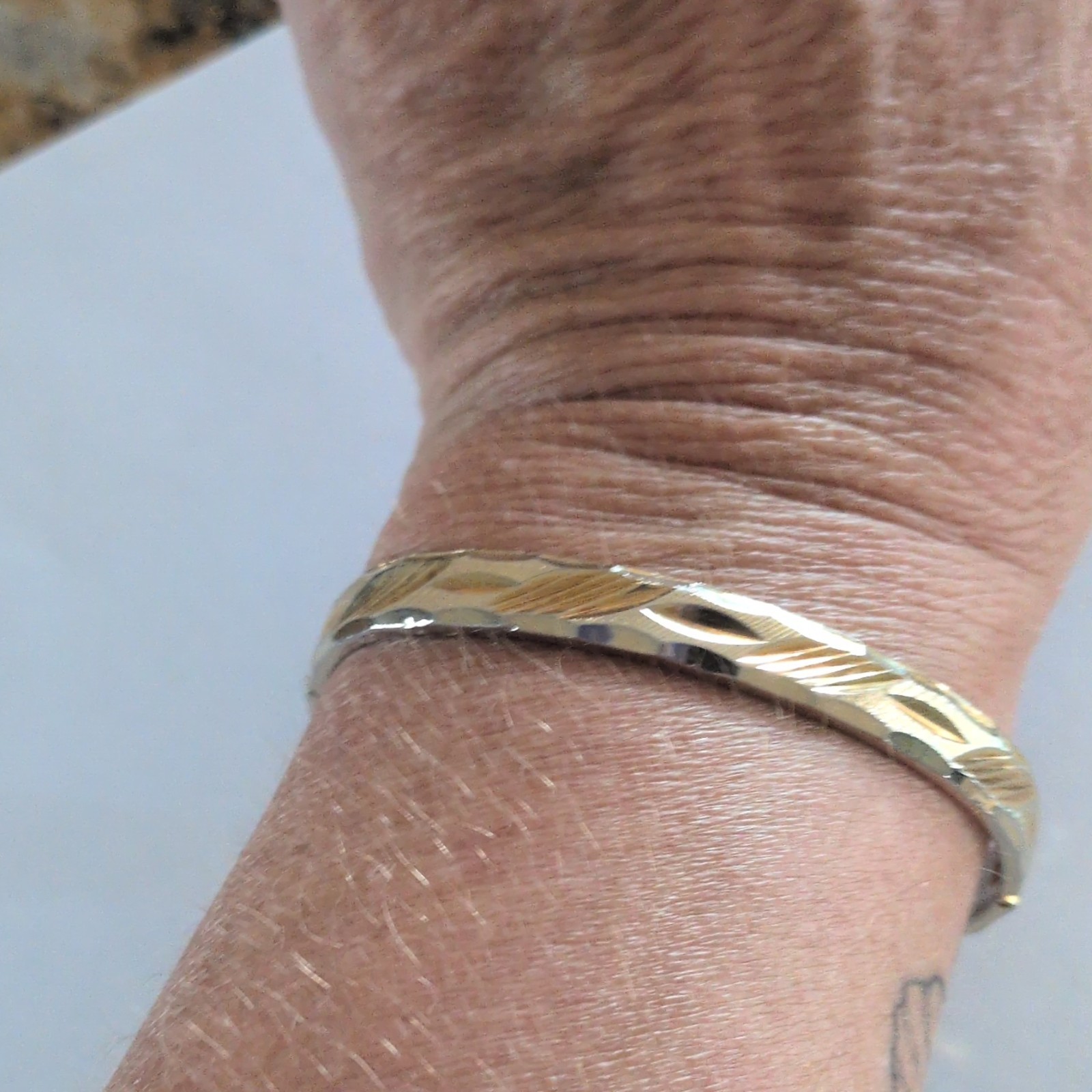 Gold-Tone Etched Pattern Stackable Bangle Bracelet, Slip-On, No Stone