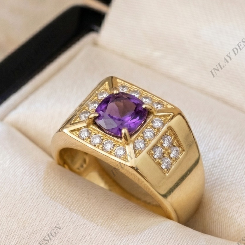 Men Amethyst Silver Men Silver Square Amethyst Ring