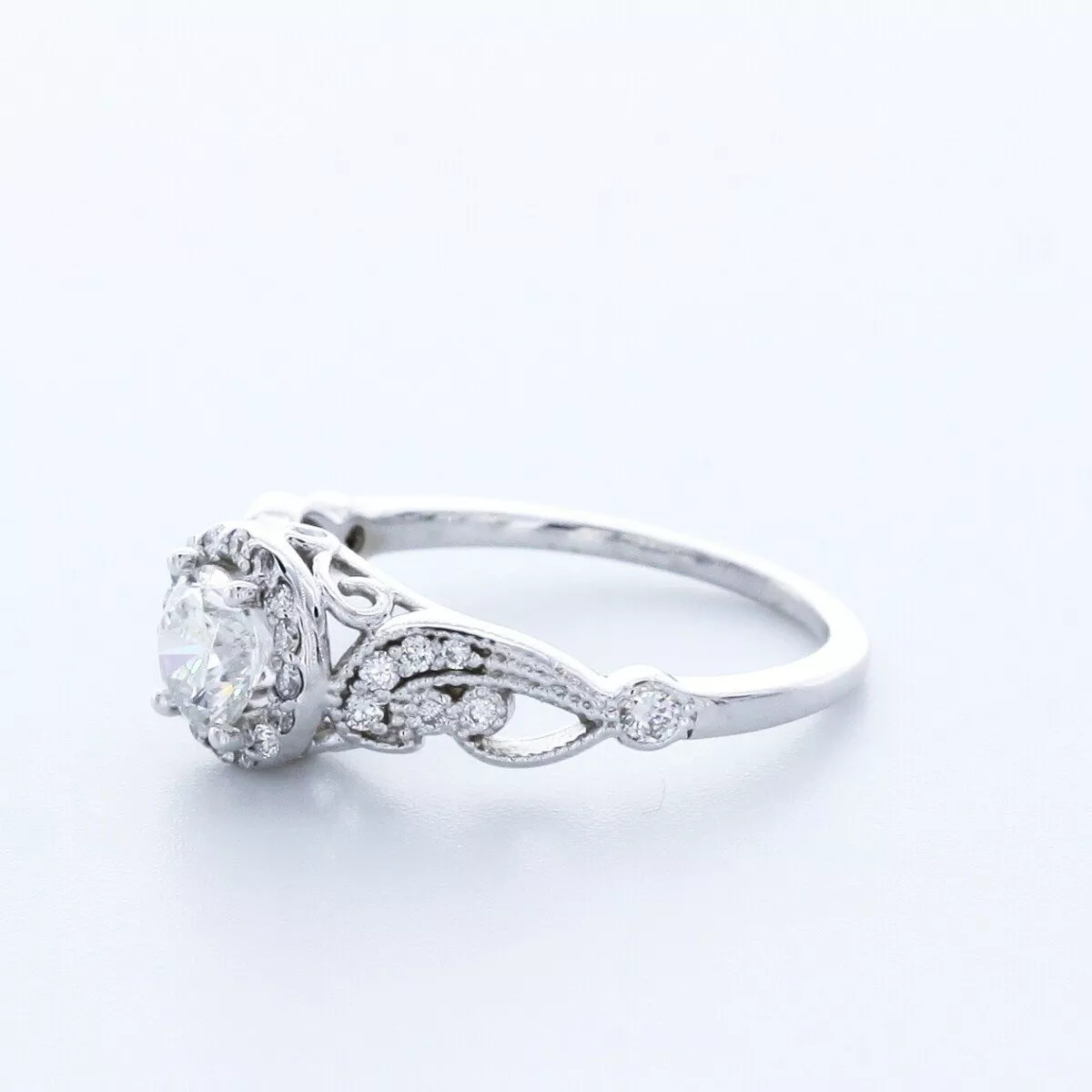 Side Stone Engagement Ring 14K Gold Halo 1.12 CT Round Lab-Grown Diamond D VS1