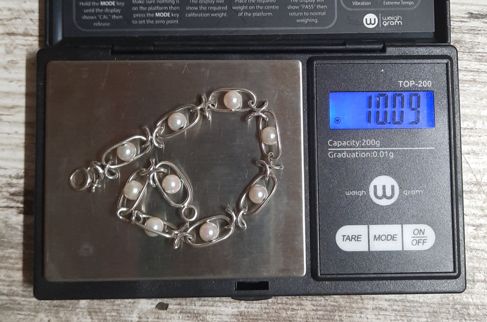 14k White Gold & Pearl Bracelet 7.25″ 10g Approx 8mm