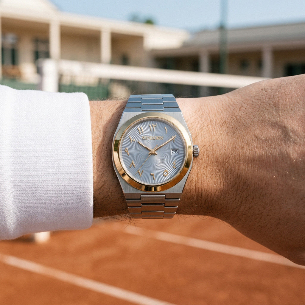 WINBORN Ice Blue Radial-Dial Two-Tone Date Watch