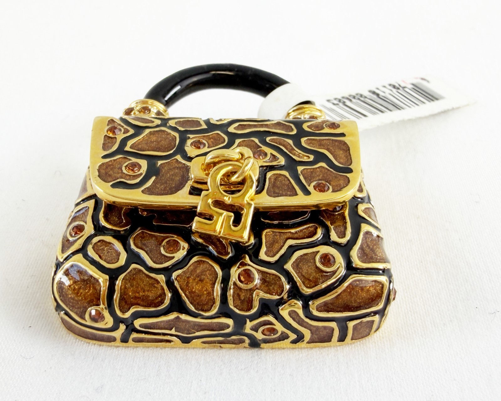 NEW ST. JOHN Handbag Pin Giraffe Brown Enamel Crystal 24KGP Logo Brooch Enhancer
