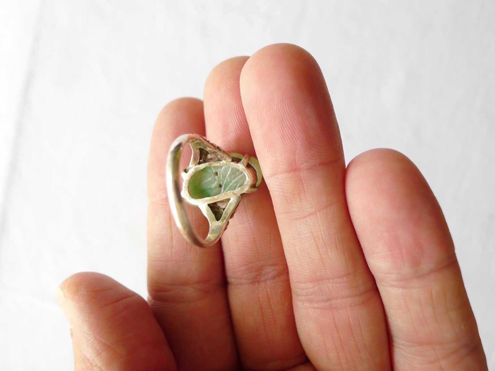OLD CHINESE SILVER AND JADE RING CHINA EXPORT VINTAGE CHINA