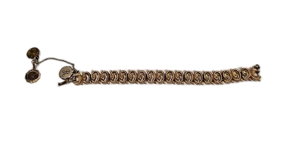 Vintage Monet Gold Tone Chain Bracelet 7 Inch 3 Charms With Safety Chain