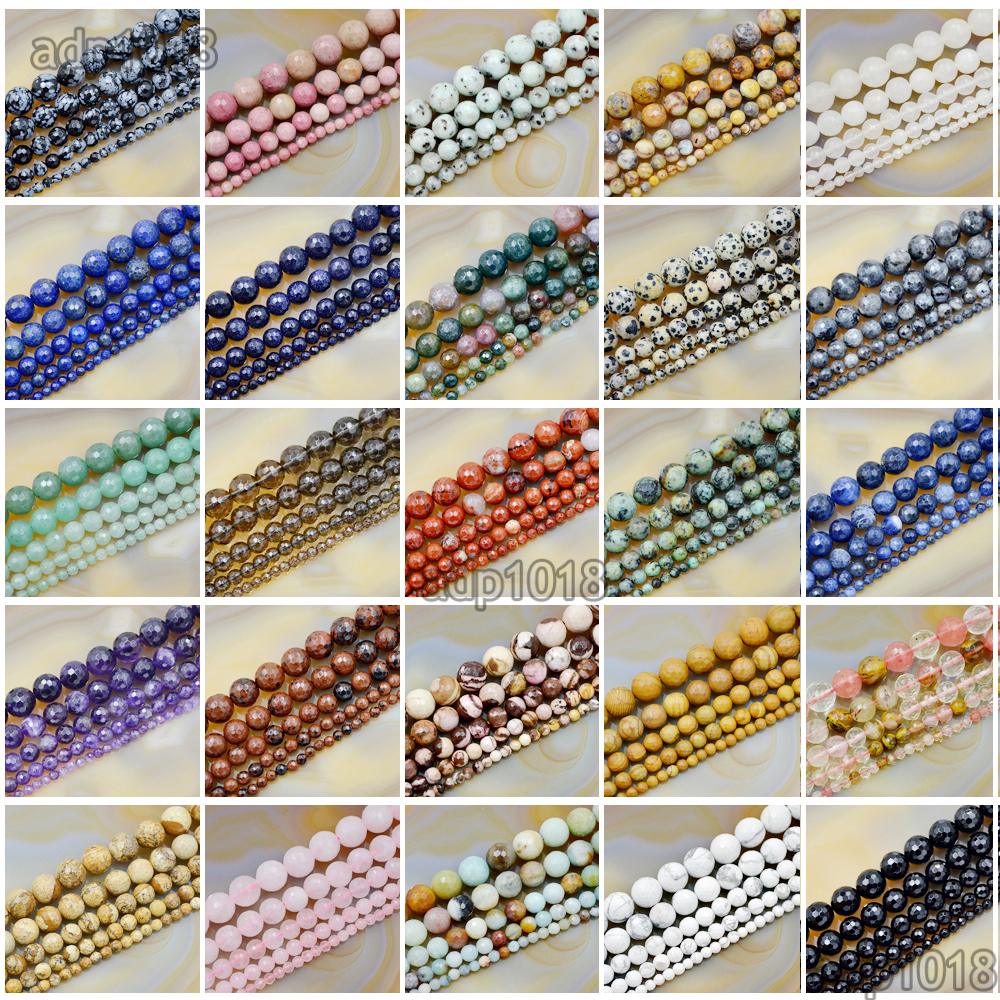 Natural Gemstones Faceted Round Spacer Loose Beads 15.5” 4mm 6mm 8mm 10mm 12mm