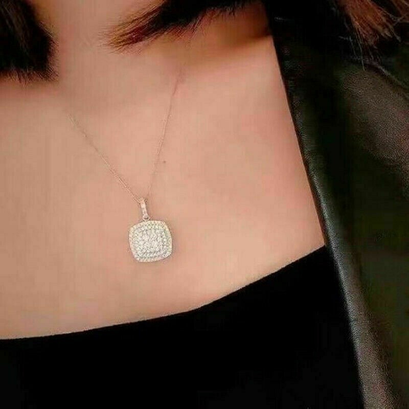 2.00Ct Round Cut VVS1/D Diamond Cluster Pendant 14K White Gold Finish Free Chain