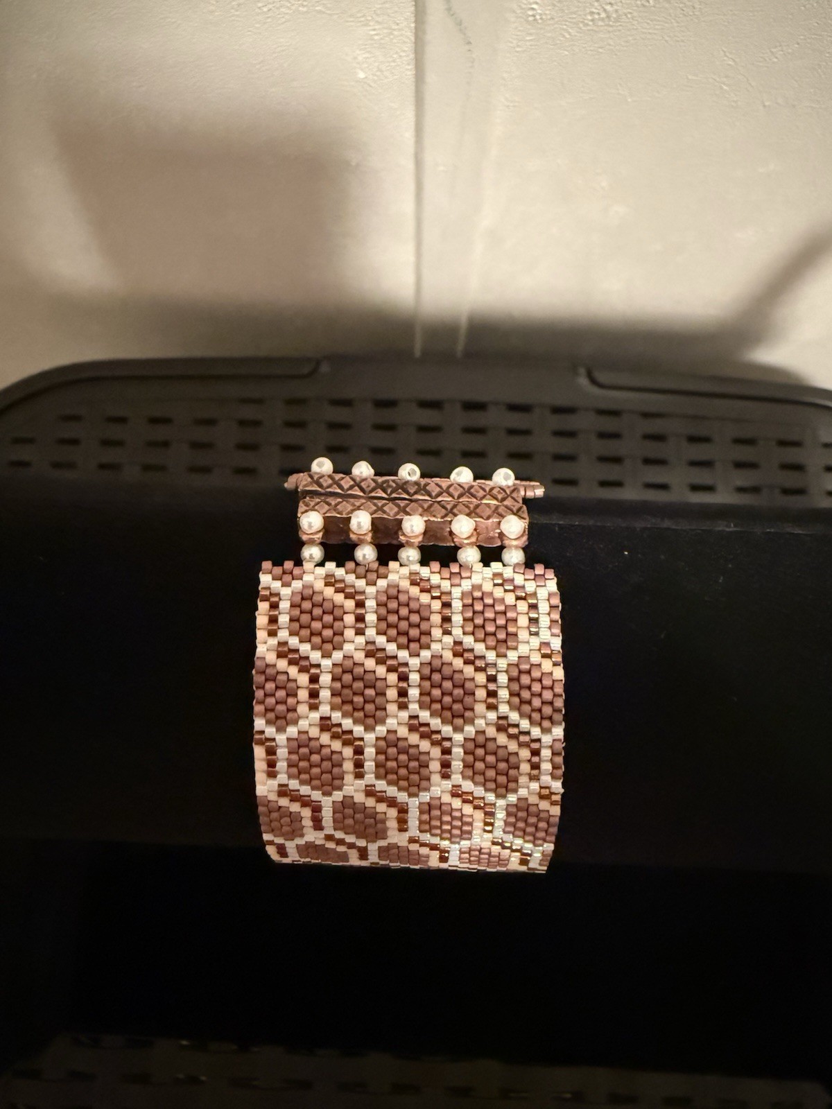 Handmade Honeycomb Seed Bead Brown, White Bracelet. Length- 7.5”.