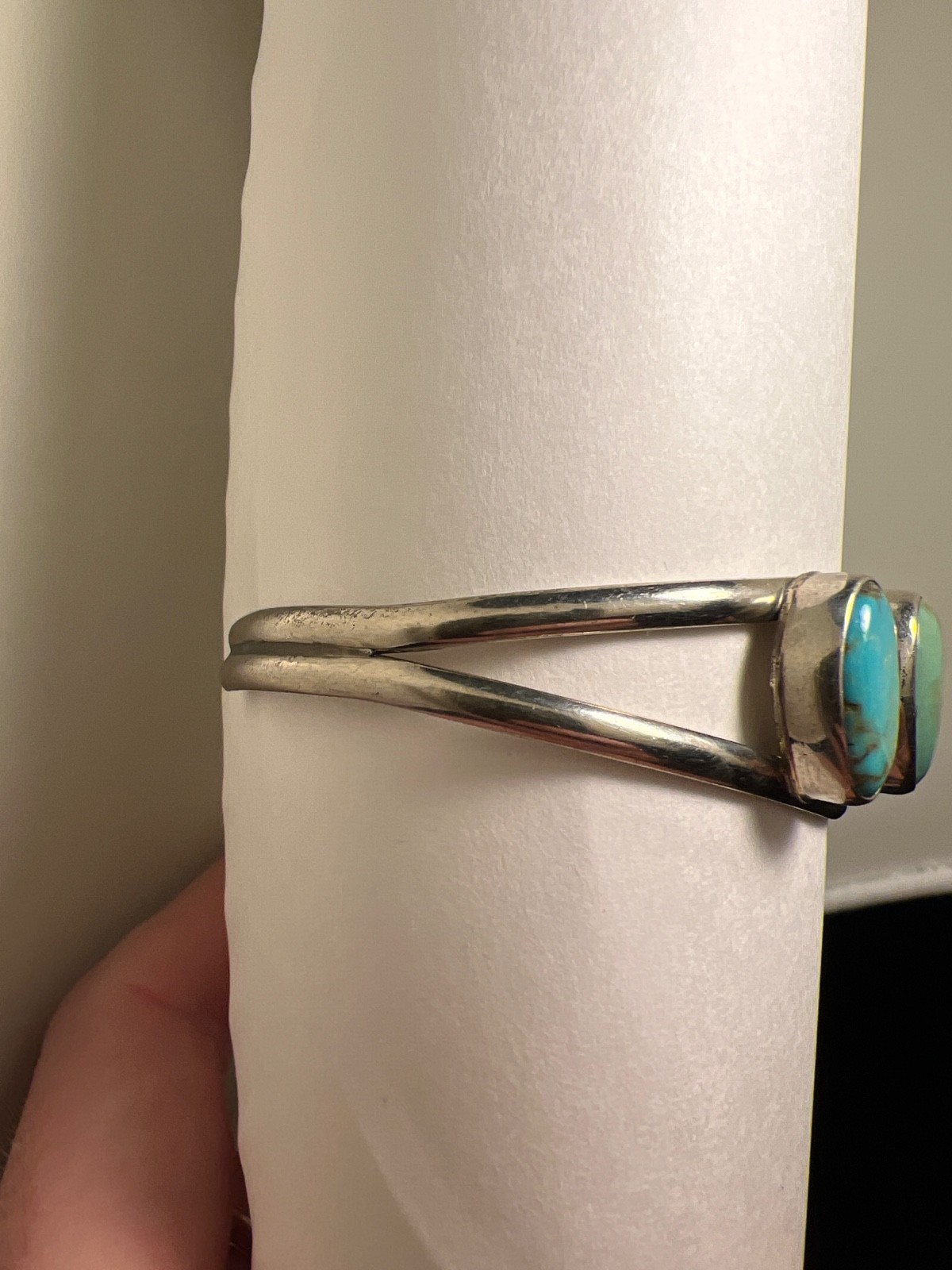 Real 3 Stone Turquoise, SW Alpaca Turquoise Cuff Adult- Medium Bracelet