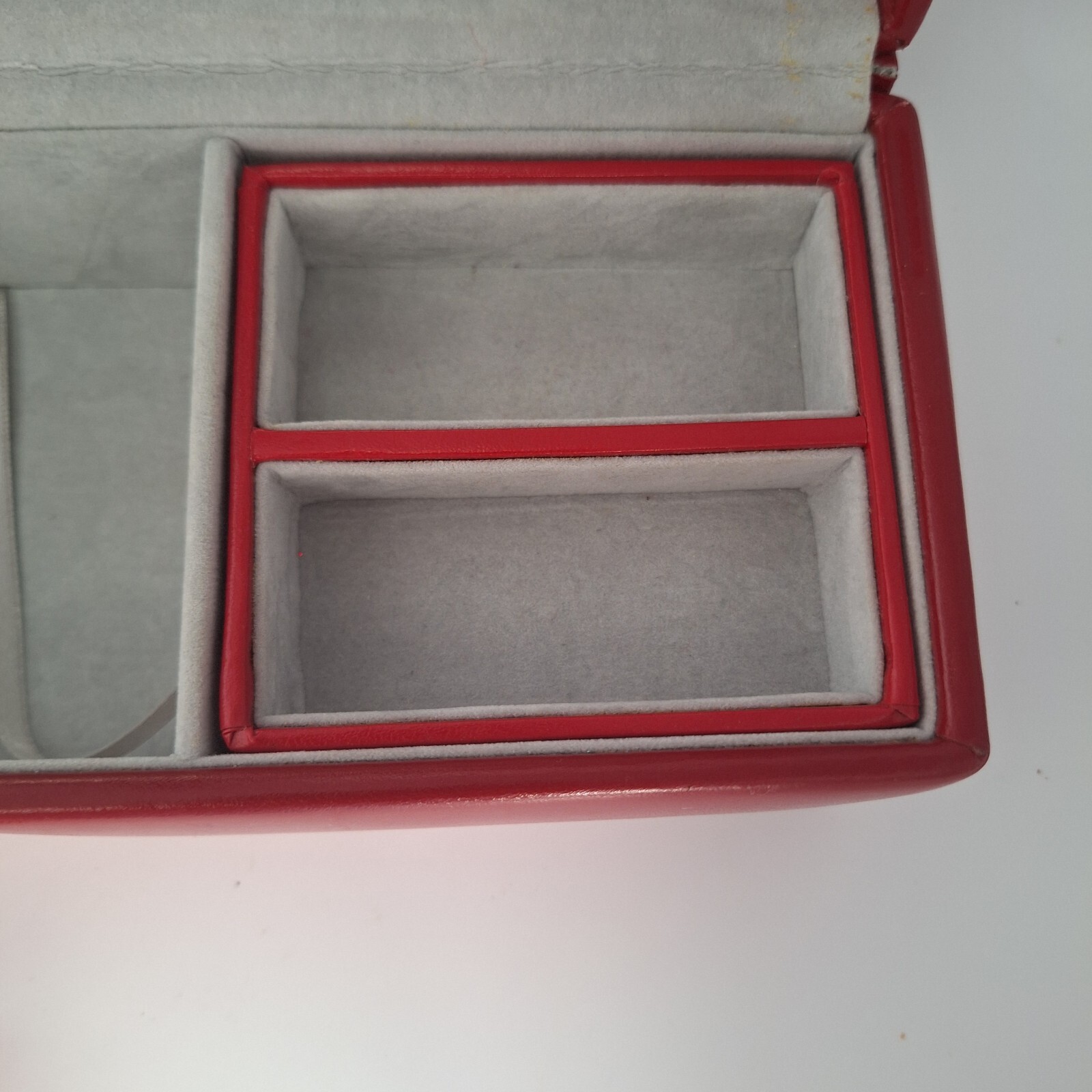 Red Faux Leather Jewelry Box 11″ 3 Piece Fabric Lined Travel Multi Compartment