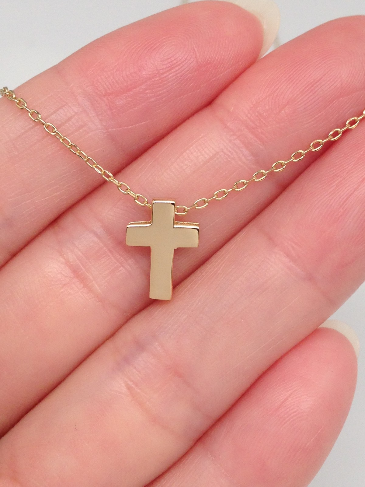 Sterling Silver 925 Small Tiny Plain Cross Pendant Necklace Slide 11mm 18″ Women