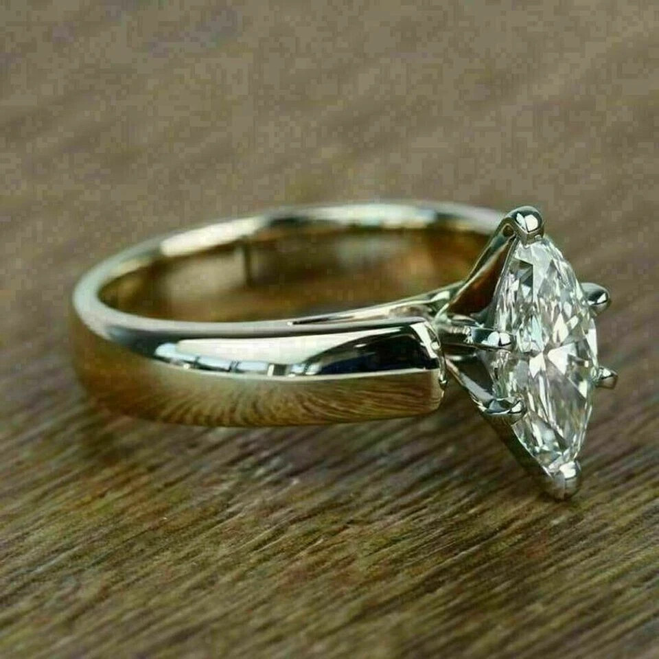 2Ct Marquise Lab Created Diamond Solitaire Engagement Ring 14K White Gold Plated