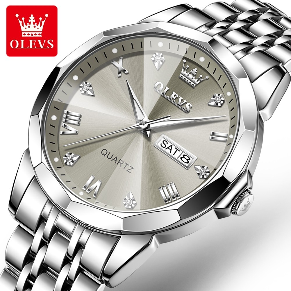 OLEVS Men’s Waterproof Quartz Watch with Luminous Dial, Date, and Day Display