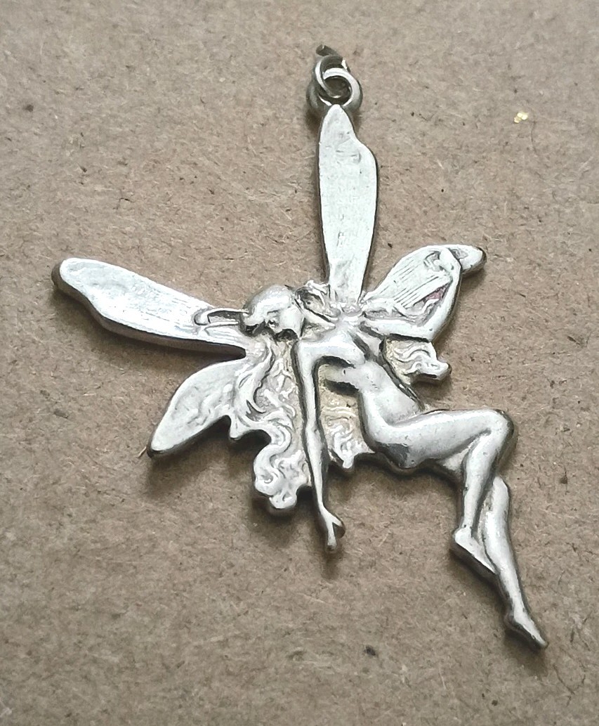 Vintage Davian 925 Sterling Silver Winged Flying Fairy Nymph Pendant