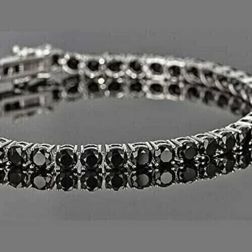 9Ct Round Cut Lab-Created Black Diamond Tennis Bracelet 14K White Gold Plated 7″