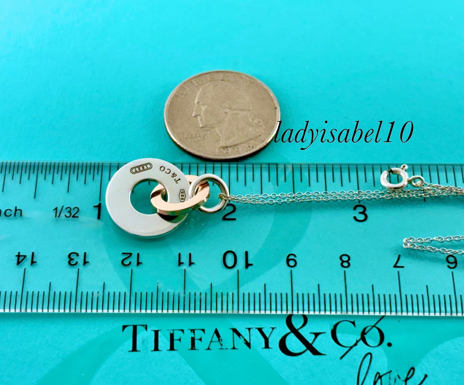 18.5″ Tiffany & Co 1837 Rubedo Silver Interlocking Drop Circle Adjust. Necklace