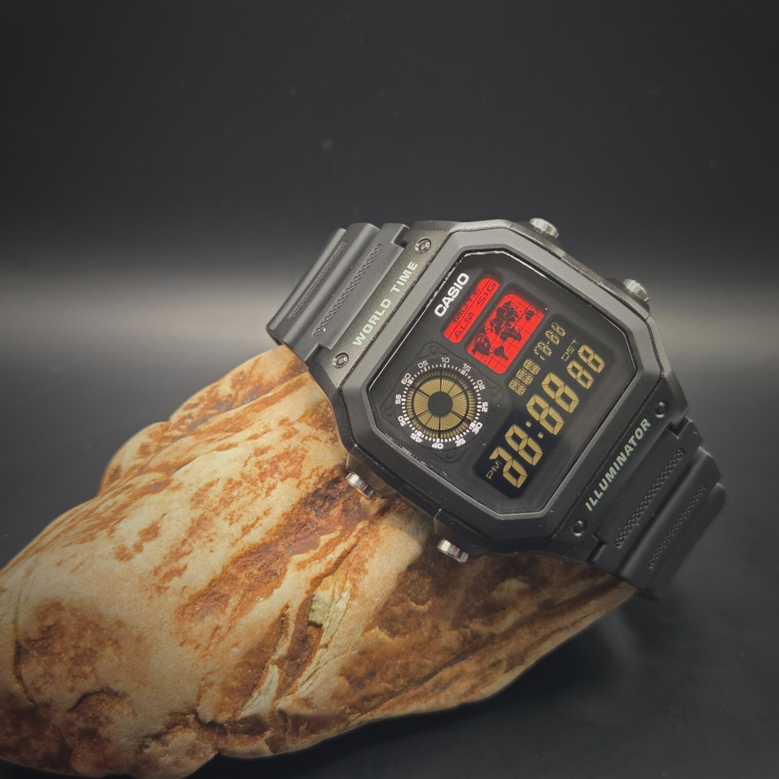 CASIO AE-1200WHD. Royale World Time Watch Mod. Negative Display. Hydromod.