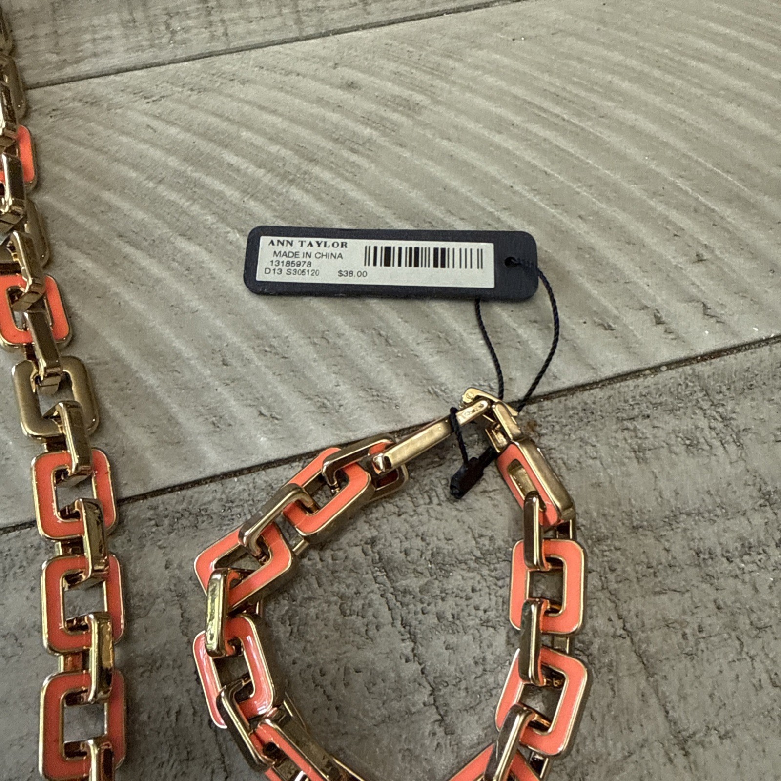 Ann Taylor Coral Enamel Link Necklace & Bracelet Set