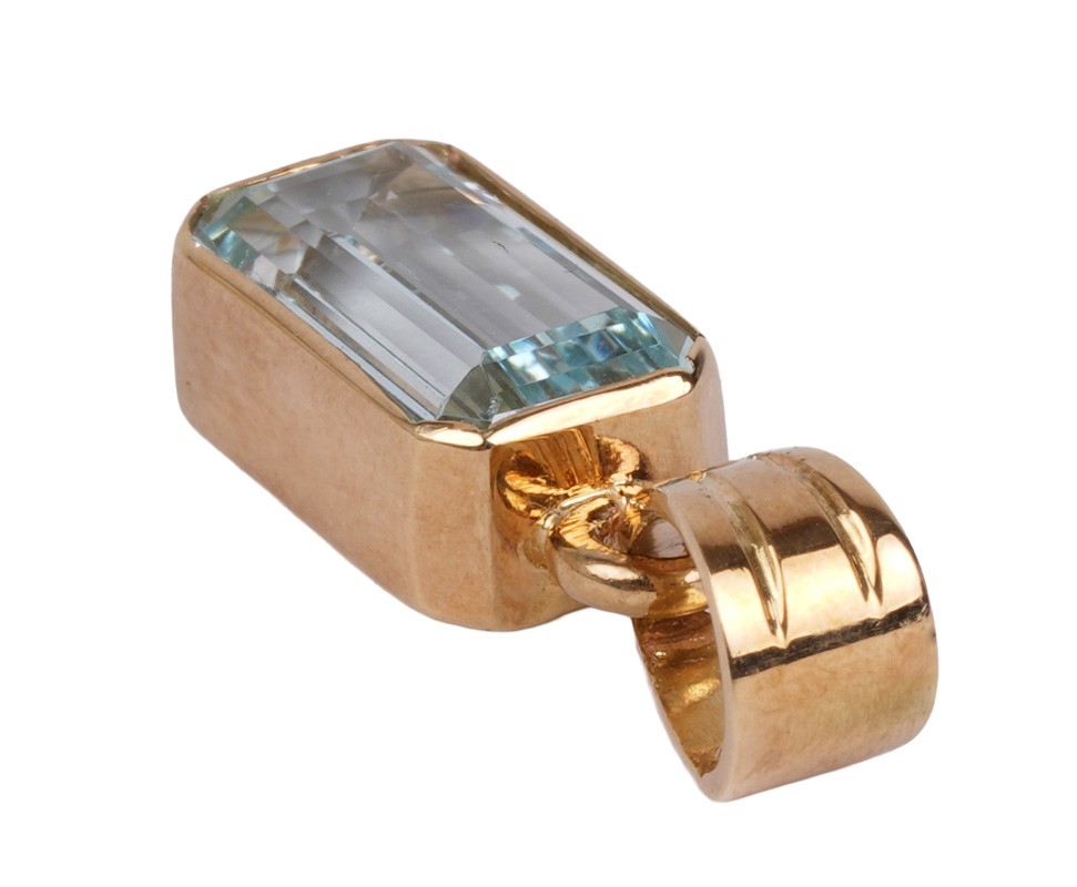 modern 2.00ct. Baguette Aquamarine Pendant 585 Gold Fine Blue