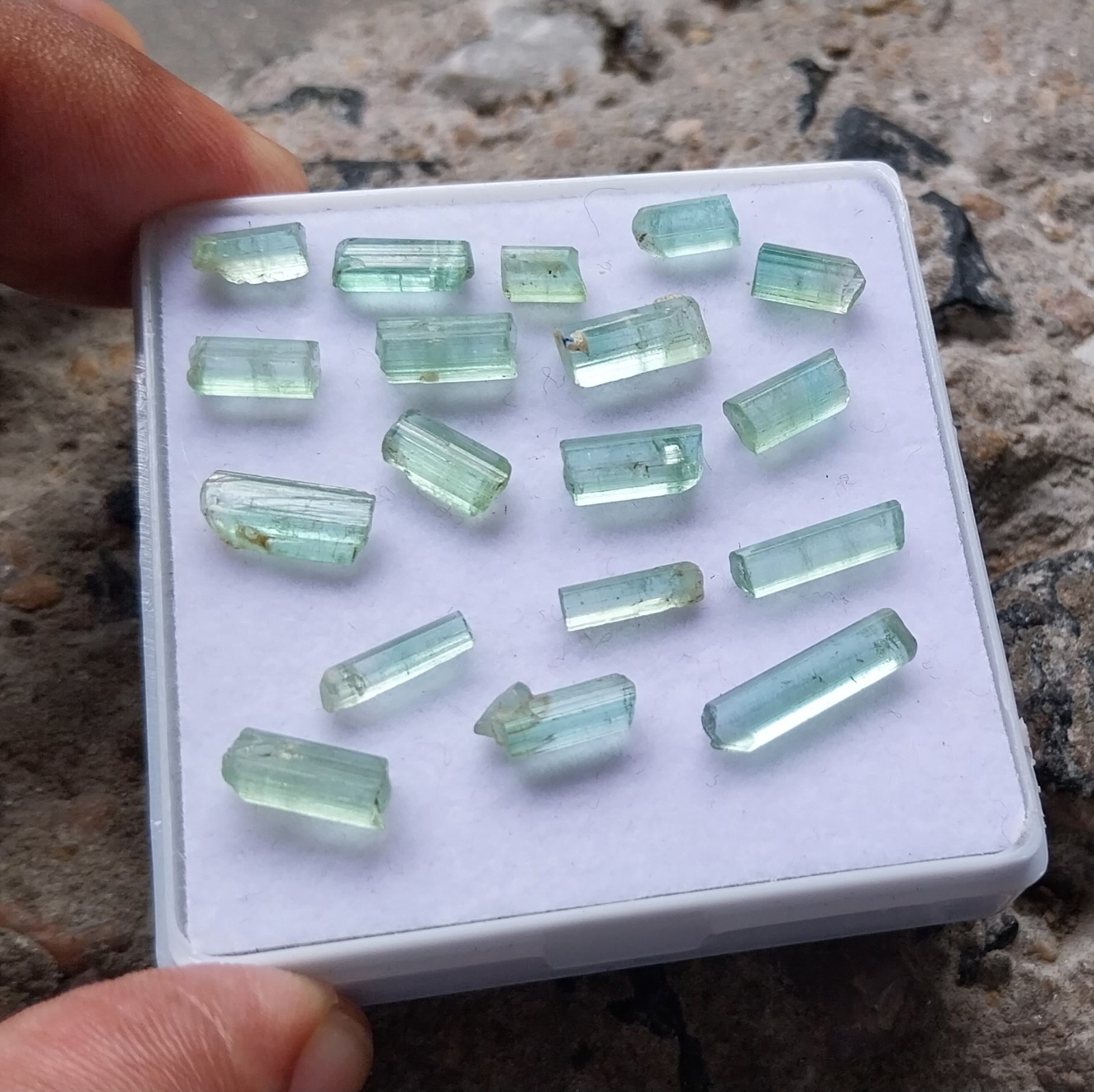 16 Ct 7 to 13 MM Natural Mint Green Tourmaline RAW Rough Pencil 17 Piece Lot