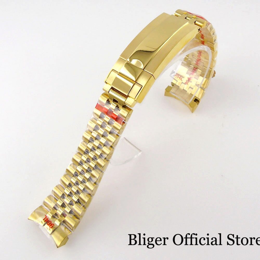 20MM Width Black Gold Brushed/Polished Oyster Strap Bracelet Slide Lock Clasp