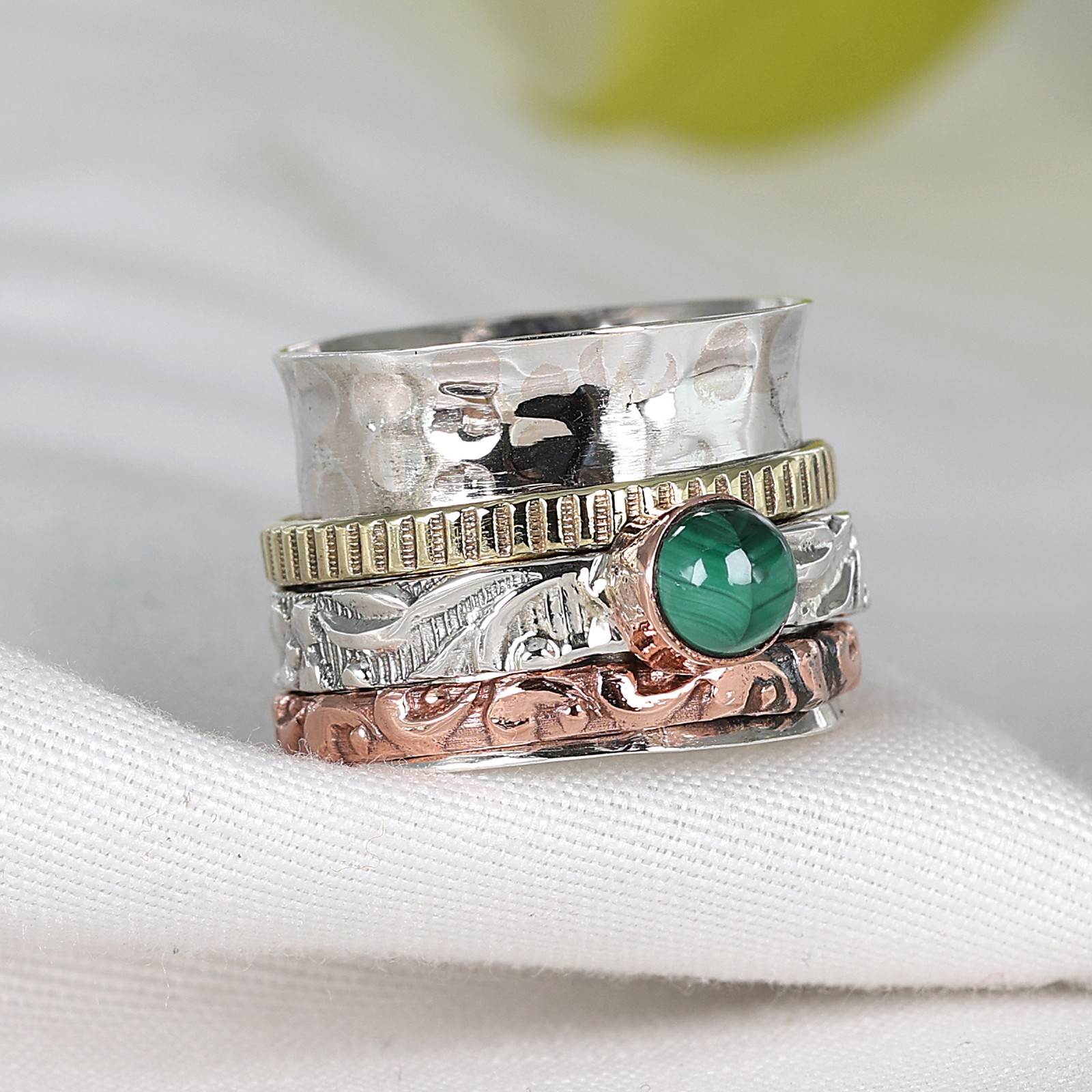 Malachite Gemstone Spinner Ring Handmade Fidget Jewelry ar8956