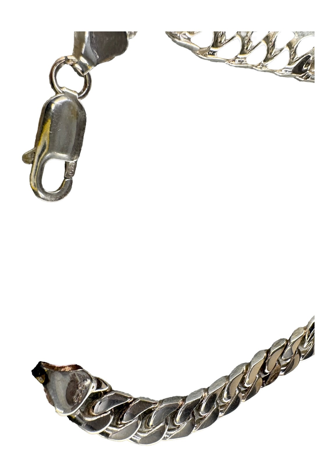 Solid 925 Sterling Silver Curb Cuban Link ID Bar Bracelet 190mm) 21.4g