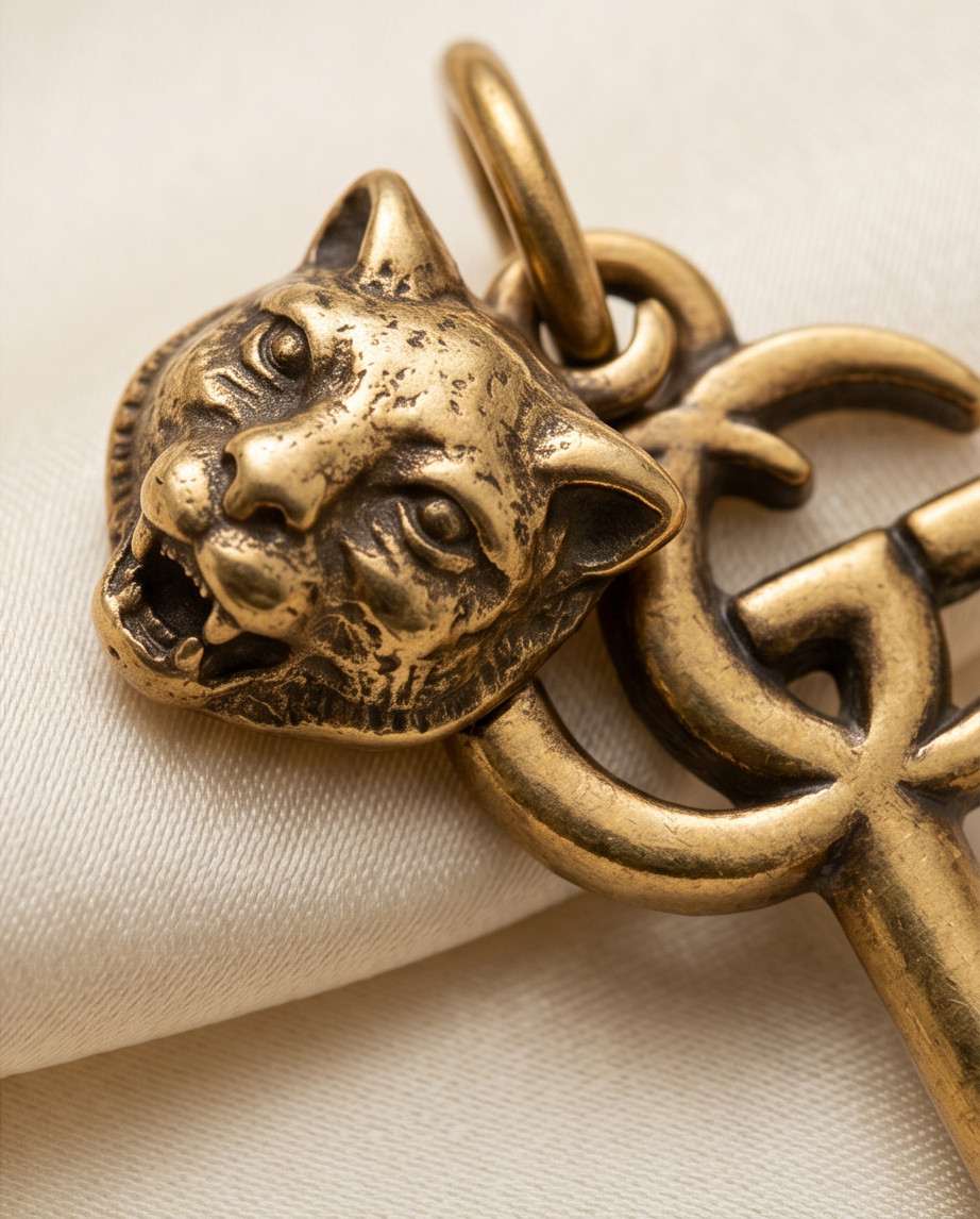Gucci Pendant Zipper Pull gold stamped key & head of tiger