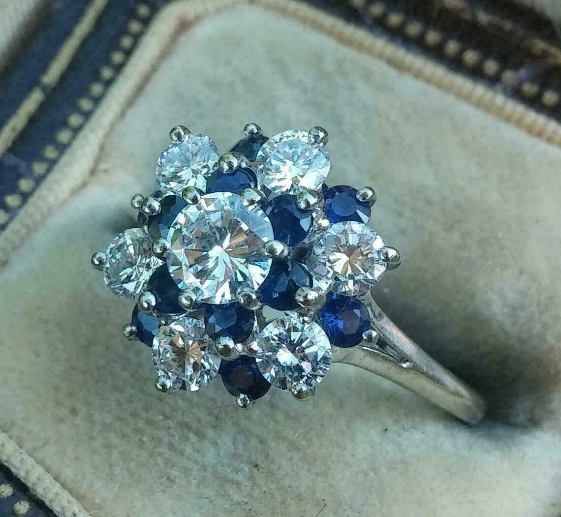 2.50 Ct Round Cut Natural Sapphire Diamond Wedding Ring 14K Solid White Gold 6