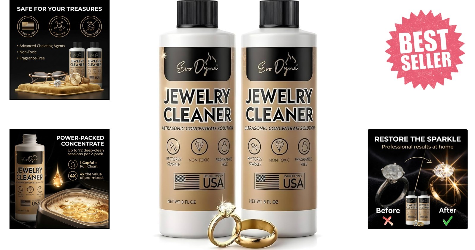 16oz Ultrasonic Jewelry Cleaner Solution for Diamonds & Gold – Fragrance-Free