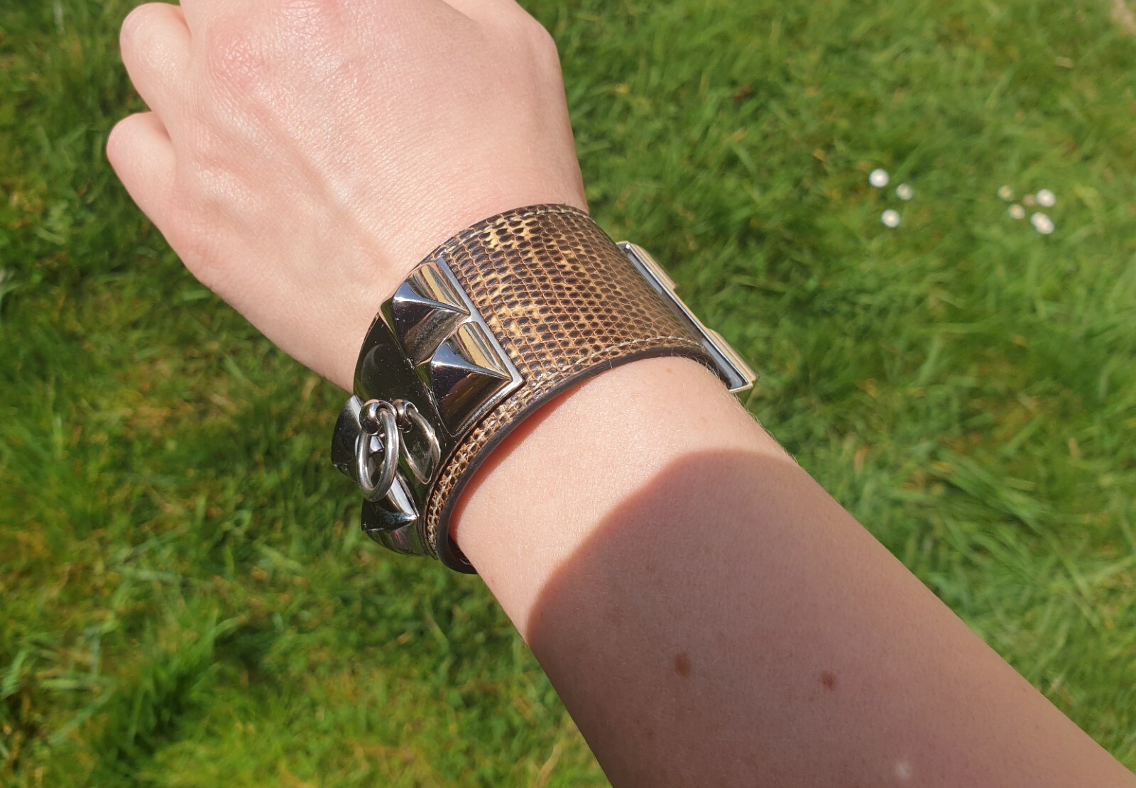 Hermès Collier de Chien Lizard Leather Genuine Leather Palladium Bracelet S