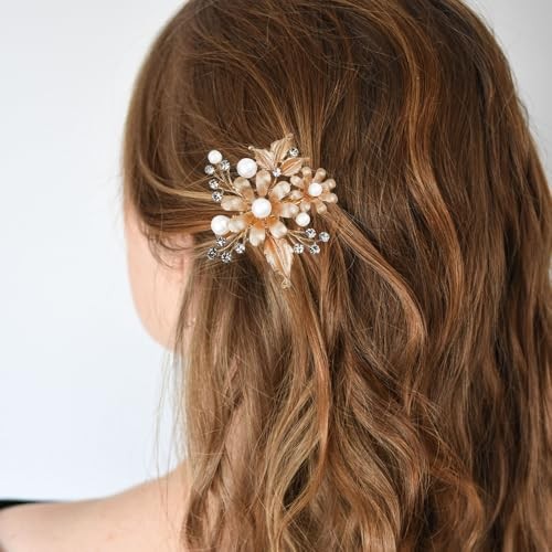 4PCS Vintage Gold Rhinestone Flowers Hair Clips French Barrettes Alligator