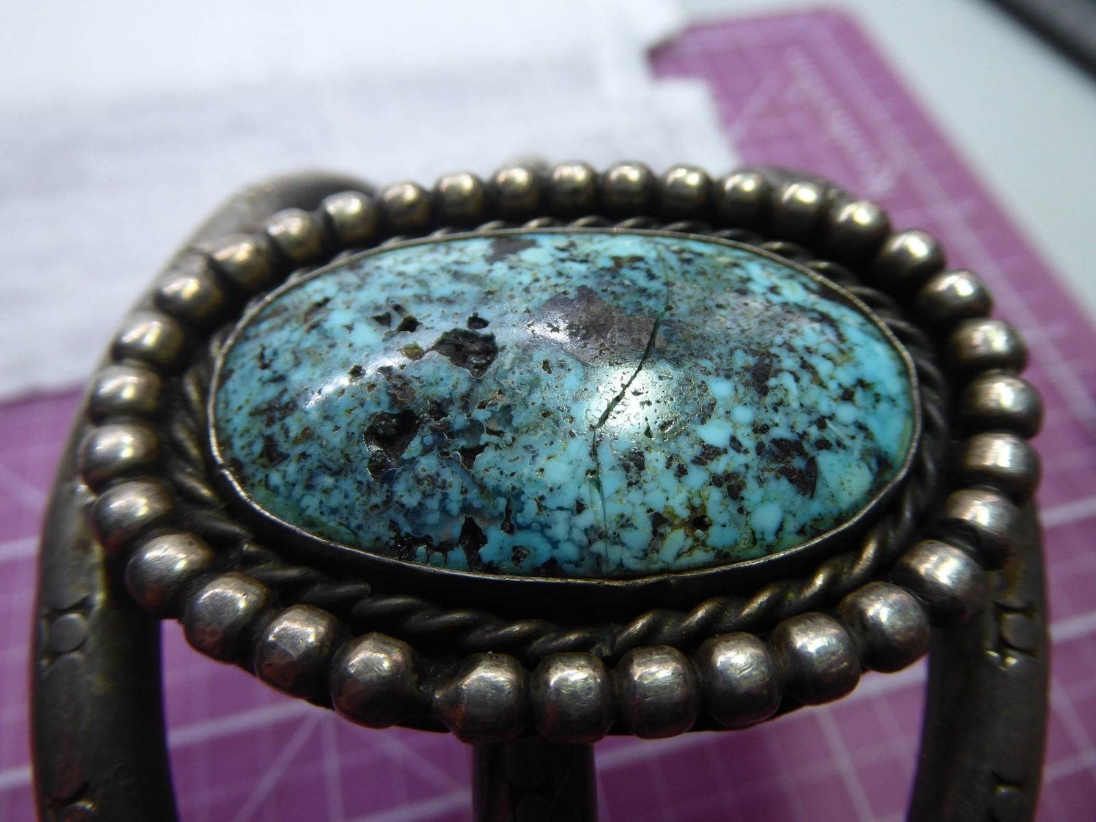 Vintage Navajo Sterling & Large Turquoise Cuff – Heavy 114g – Old Pawn Patina