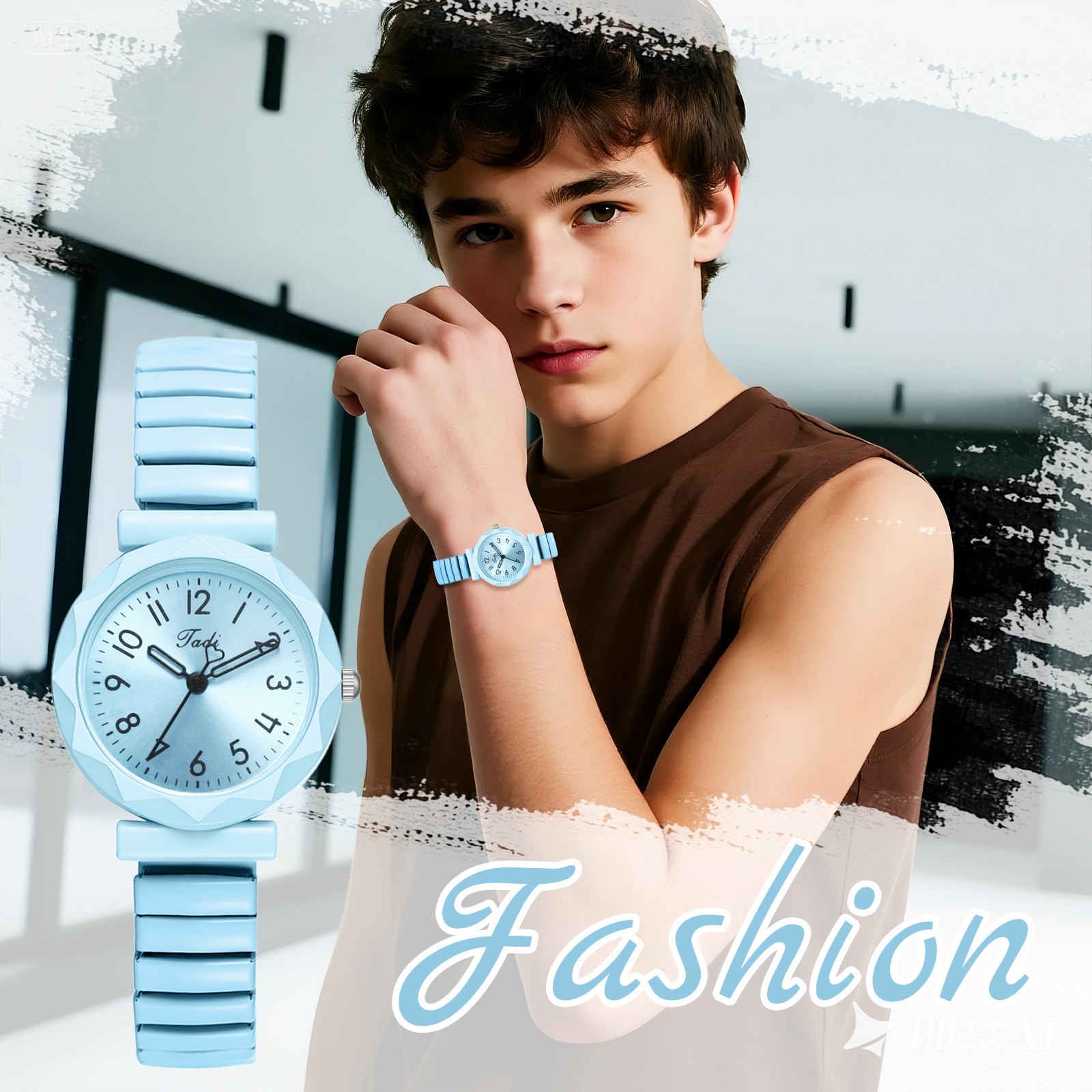 Students Youth Elastic Stainless Steel Strap Easy Reader Quartz Wrist Watches