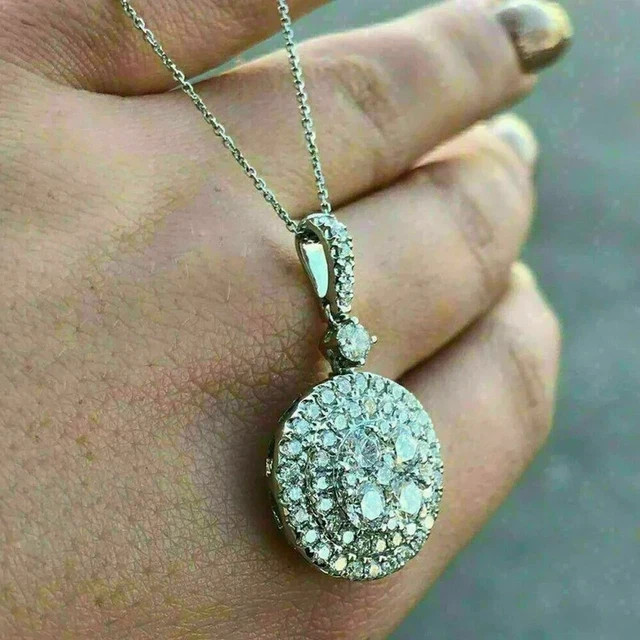 Brilliant 2.00Ct Round Simulated Diamond Cluster Pendant 14K White Gold Plated