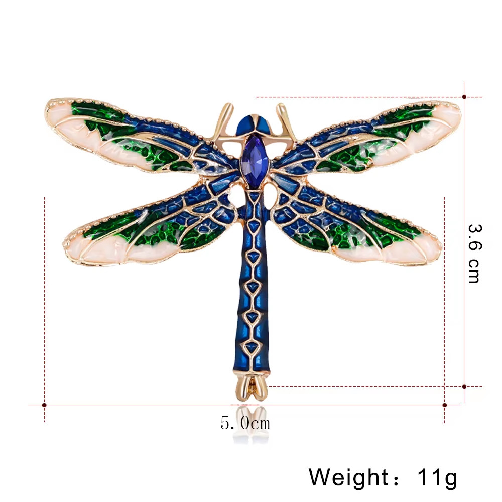 Vintage Blue Crystal Dragonfly Brooch Gold Insect Pin Summer Jewelry Gift Women