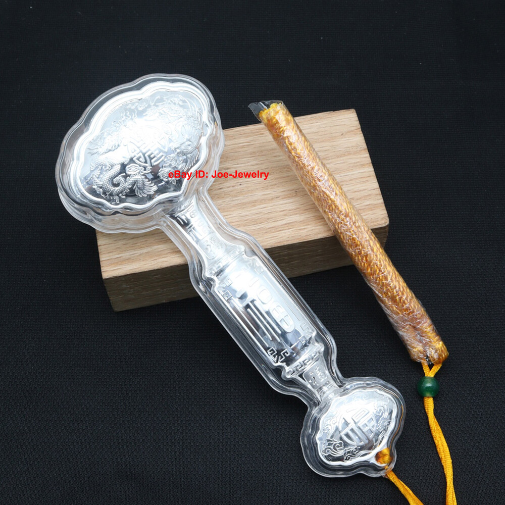 Real 999 Fine Silver Dragon Ruyi Statue Collection 30-32g Dreams come True