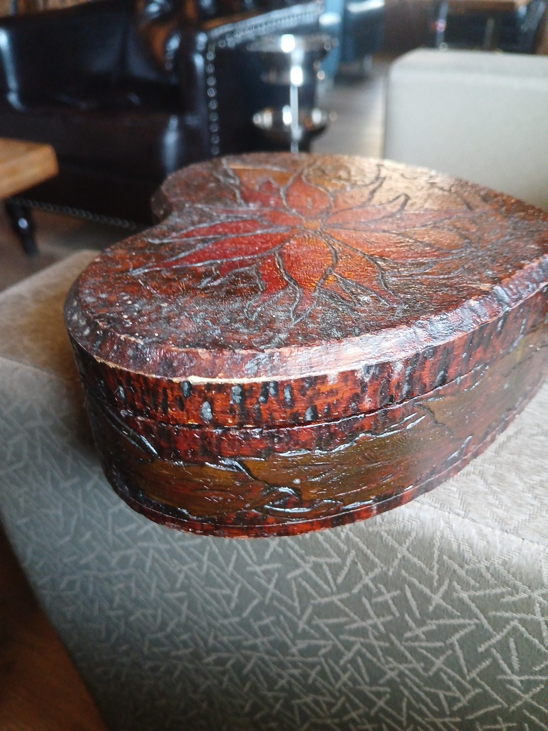 Antique Heart Shaped Wooden Keepsake Trinket Jewelry Box