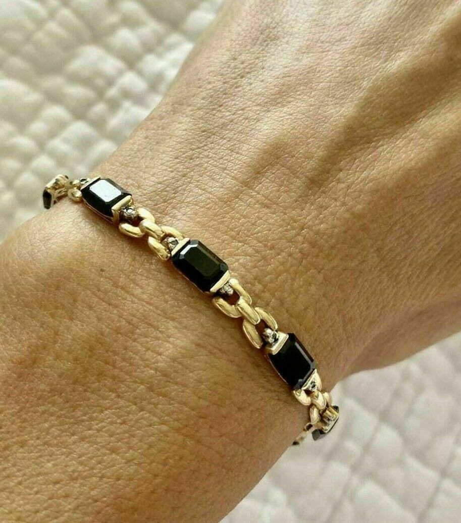 11 Ct Emerald Cut Natural Black Diamond Tennis Bracelet yellow Gold Finish