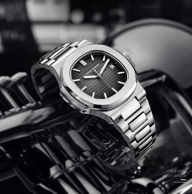 DIDUN Japan Quartz Watches Men Stainless Steel Military Watch Causal Fashion Bus