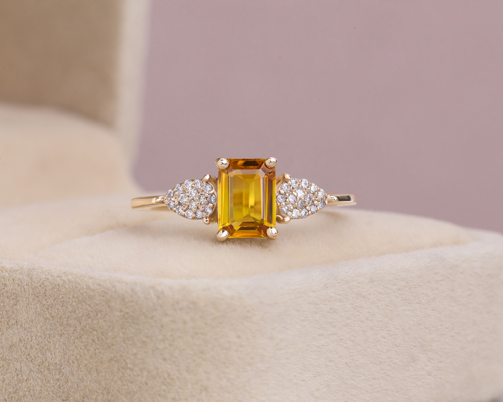 1.55 Ct Emerald Orange Sapphire & Natural Diamond Ring in 14K Rose Gold SI2-I1