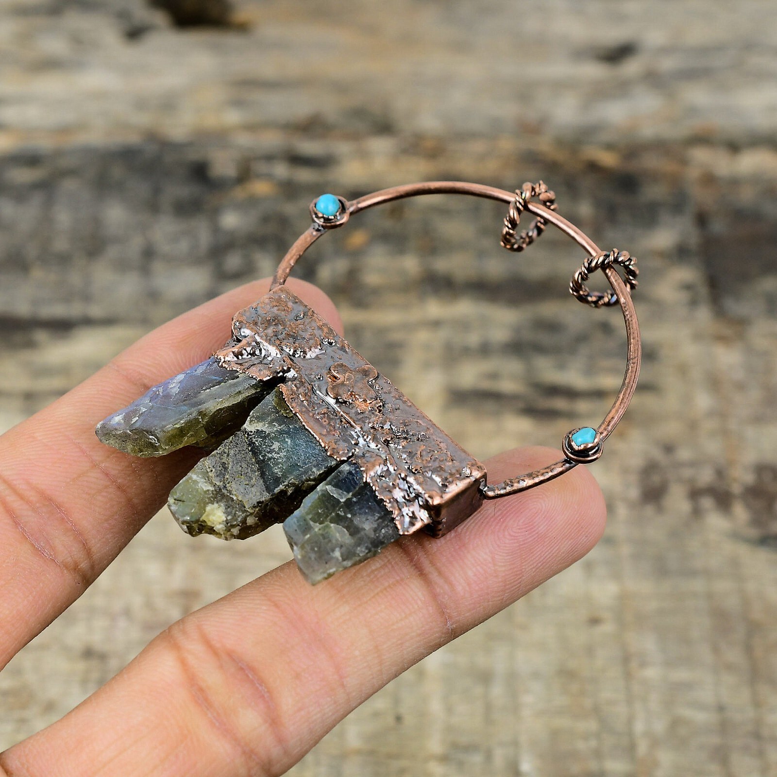 Labradorite Rough Electroformed Pendant Handcrafted Copper Valentine Gift 2.91″