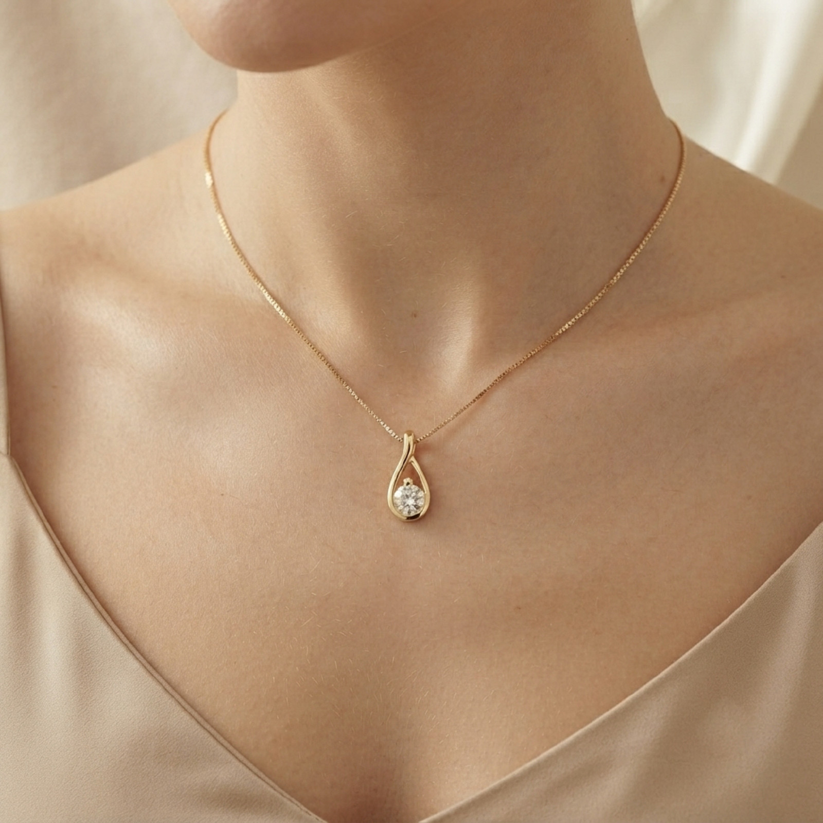 Round Cut Solitaire Moissanite Diamond Pendant 14K Solid Yellow Gold For Women’s