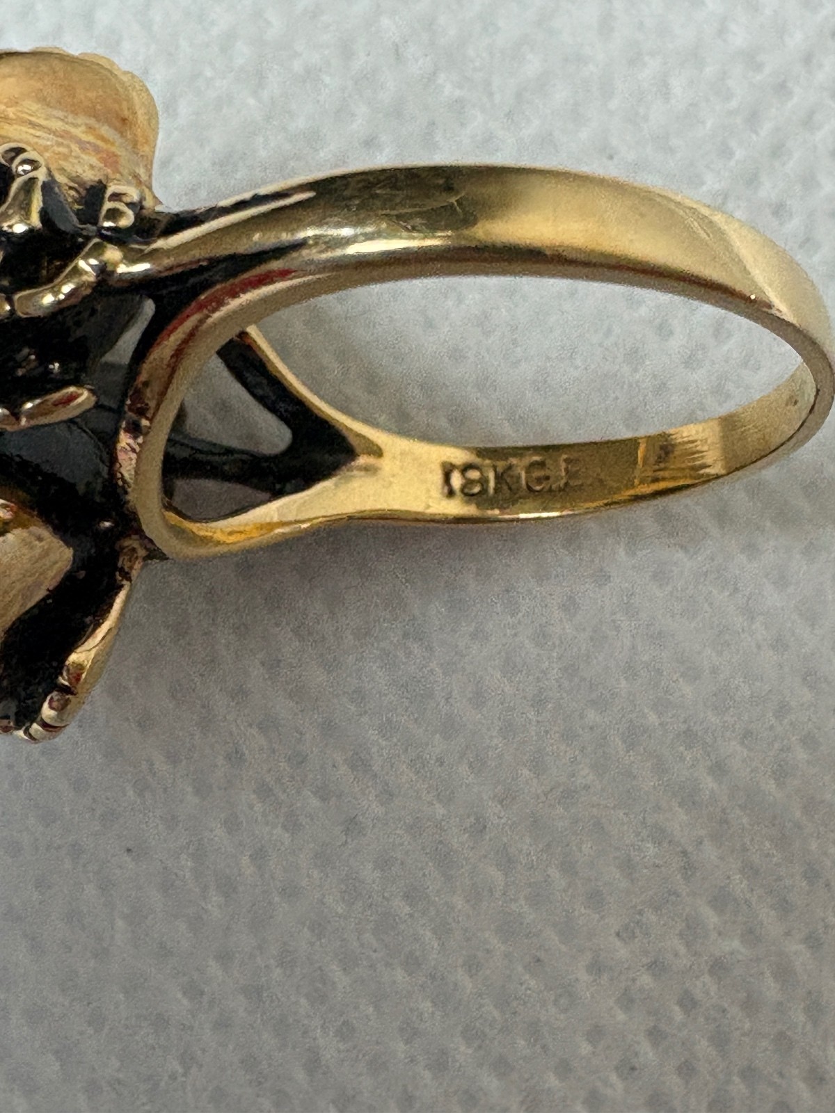 Vintage Gold-Tone Swirling Ring with Black Enamel and Clear Rhinestones, Gift-Ed
