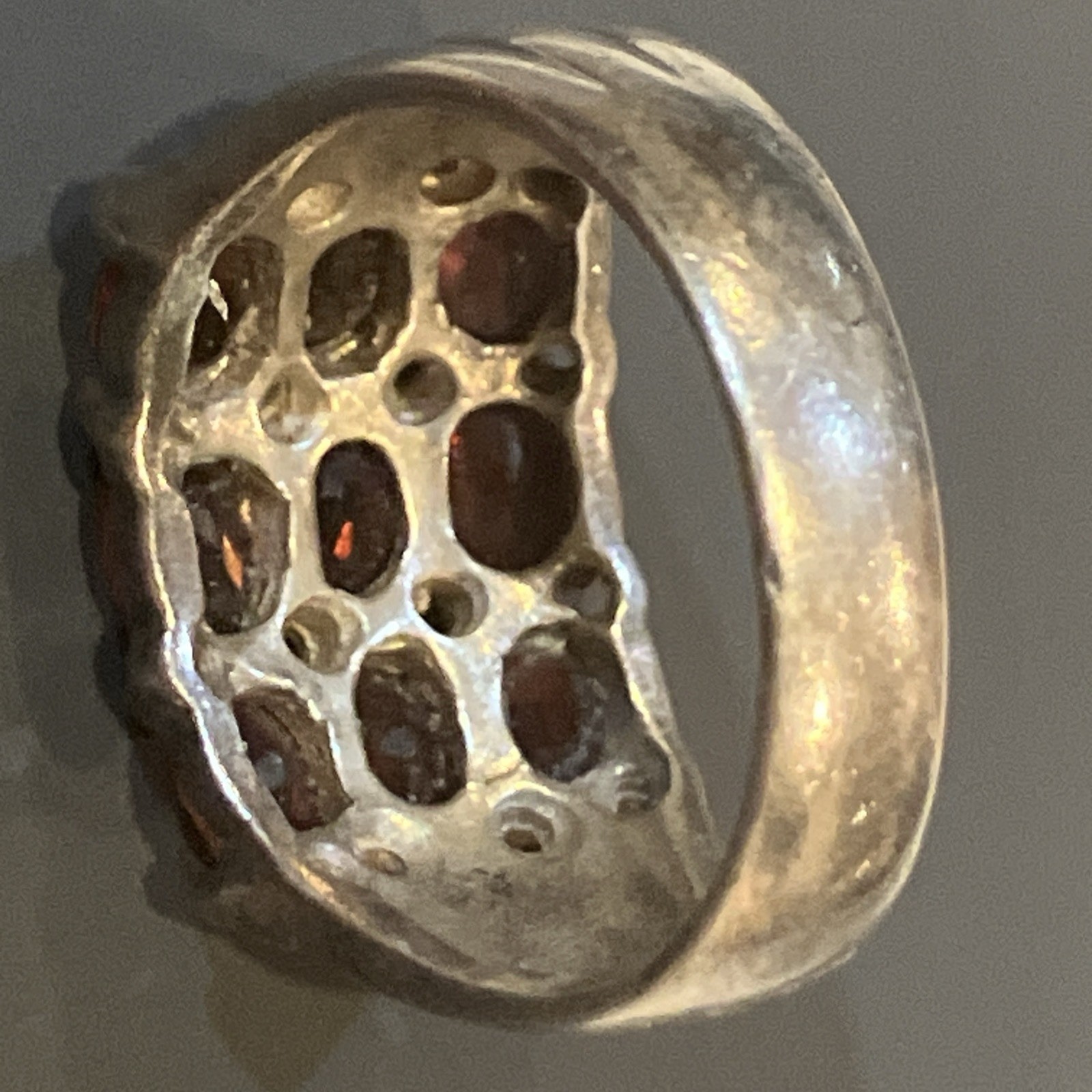 VINTAGE STERLING SILVER HESSONITE GARNET RING SIGNED NF OVAL STONES Size 8.5