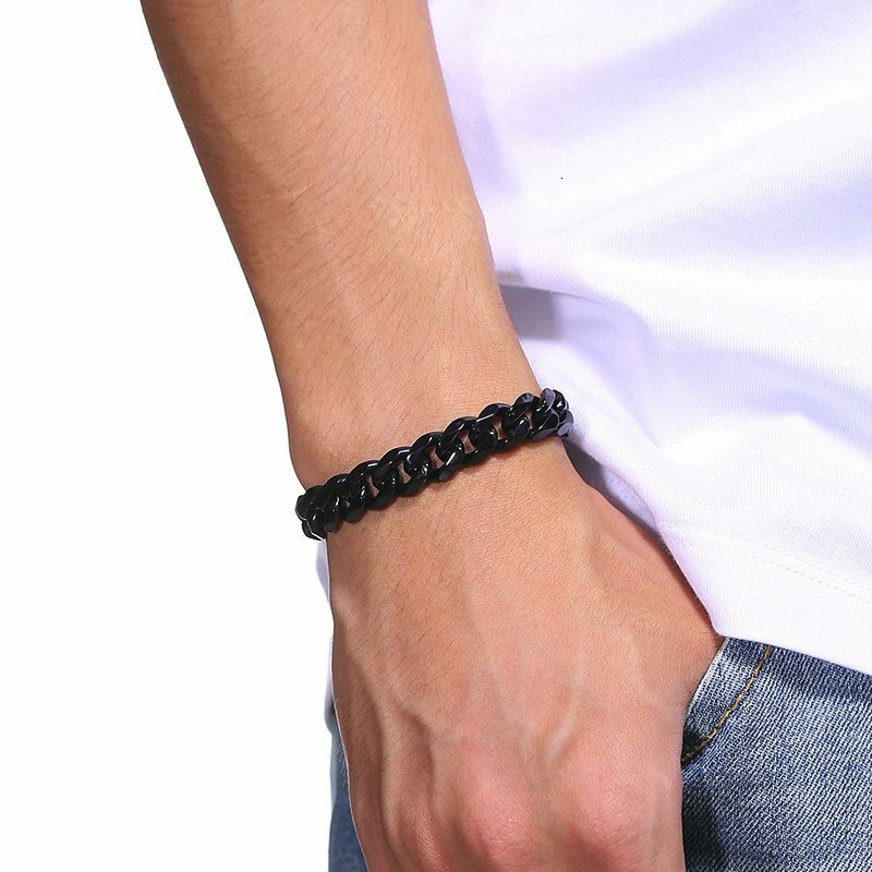 3/5/7/9/11mm Black Tone Stainless Steel Curb Cuban Link Chain Bracelet 7-11inch