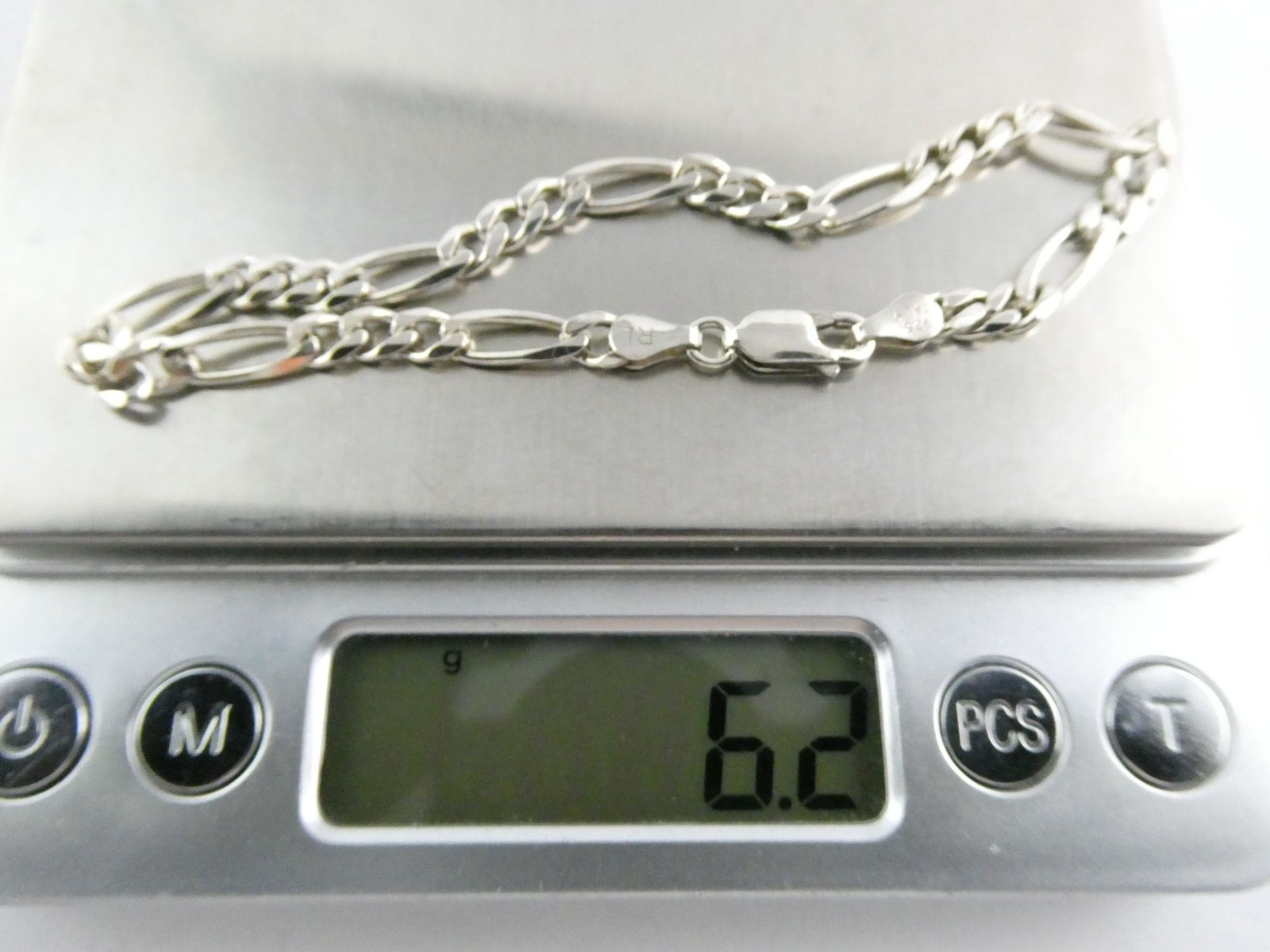 RL Designer Sterling Silver Long and Short Chain Link Bracelet 925 7.5 Inch 6.2g