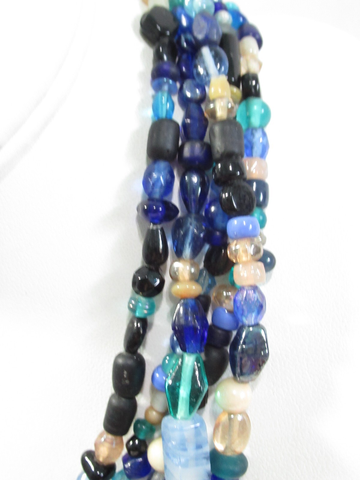 Five Multi-Strand Blues Beige Beaded Necklace Vintage Glass